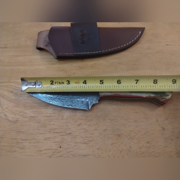 New Damascus steel blade men's hunting knife with sheath - Picture 7 of 8